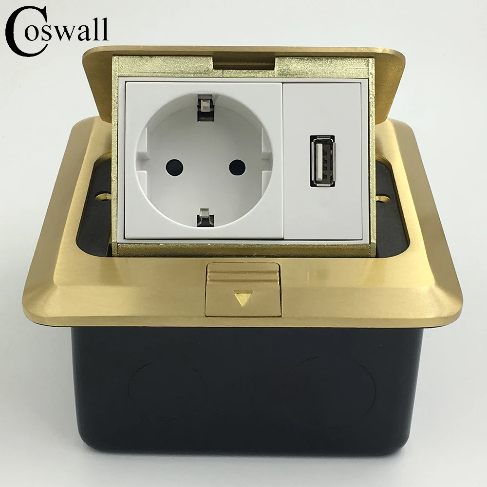 All Copper Panel EU Standard Pop Up Floor Socket Electrical Outlet With USB Port | Обустройство дома