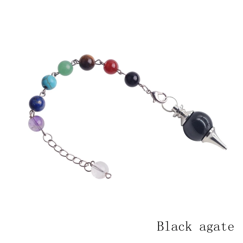 Black agate JOYA подарок Reiki Исцеление 7 Чакра натуральные камни Кристалл кварц маятник Лазурит ожерелье кулон для женщин ювелирные изделия - Окраска металла: Black agate