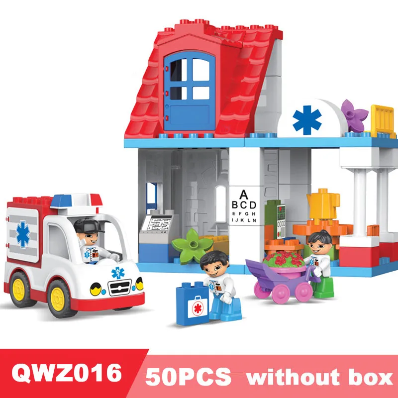 without box QWZ 35-120 шт Городская больница спасательный большой строительный блок частиц Детская Игрушка Город Модель скорой помощи DIY кирпичная игрушка - Цвет: without box