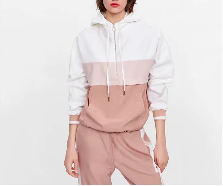 

Obrix New Trendy Sport Style Set For Women Pink Jacket Windbreaker Pullover With Zipper Long Sleeve Elastic Waist Pants