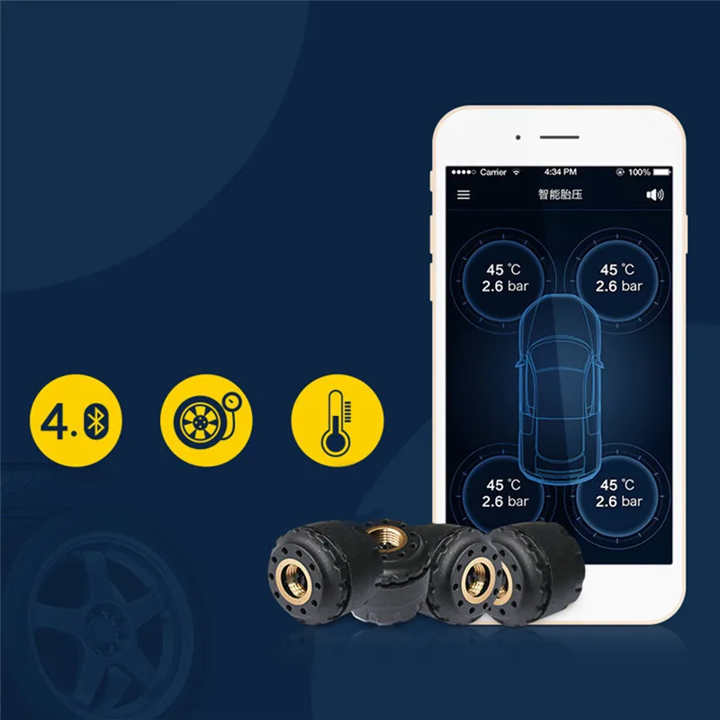 TP630 TPMS автомобильный Bluetooth TPMS давление в шинах PSI Бар Температурная сигнализация для Android iPhone IOS Телефон с 4 датчиками