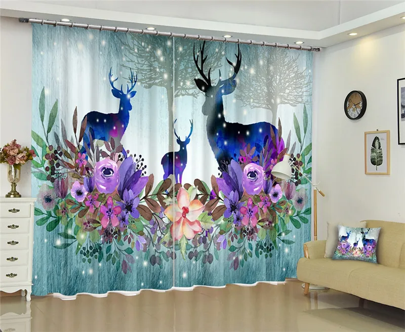

Christmas elk Mordern 3D Blackout Window Curtains For Living room Bedding room Hotel/Office Curtain Drapes Cortinas para sala