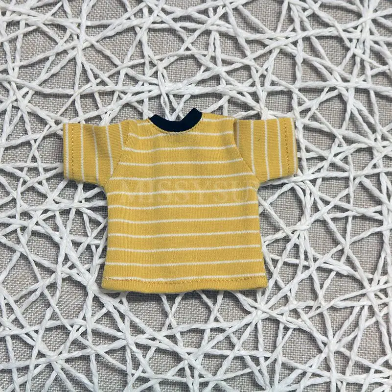 yellow stripe Новая полосатая футболка Blyth, Одежда для куклы, футболка с коротким рукавом для кукольных аксессуаров(fit Licca, Pullip, Momoko, obistu, Blyth, 1/6 Doll - Цвет: yellow stripe