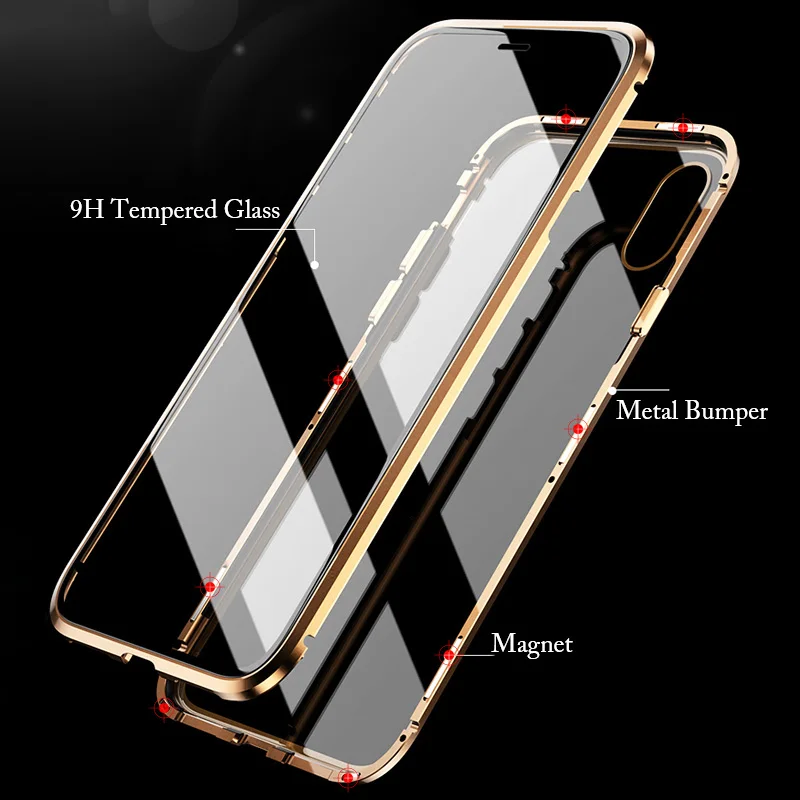 Магнитный чехол для всего тела iPhone XS MAX прозрачный задней панели из стекла и