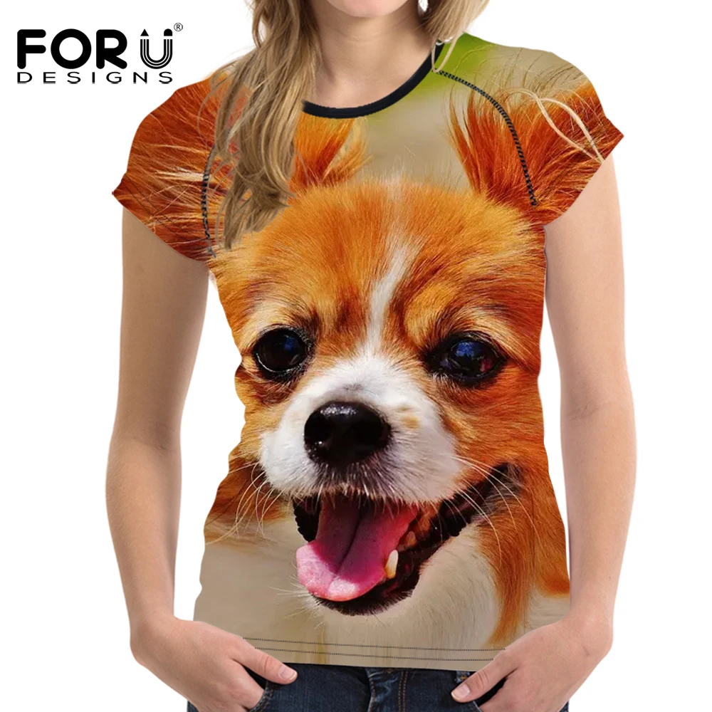 FORUDESIGNS/Летняя женская футболка с 3D принтом собаки женские топы круглым вырезом и