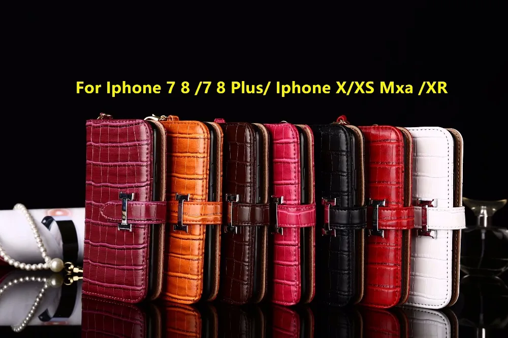 Чехол для телефона iphone 7 8 Plus X XS Max XR случаях Роскошные Крокодил H Клип Бумажник
