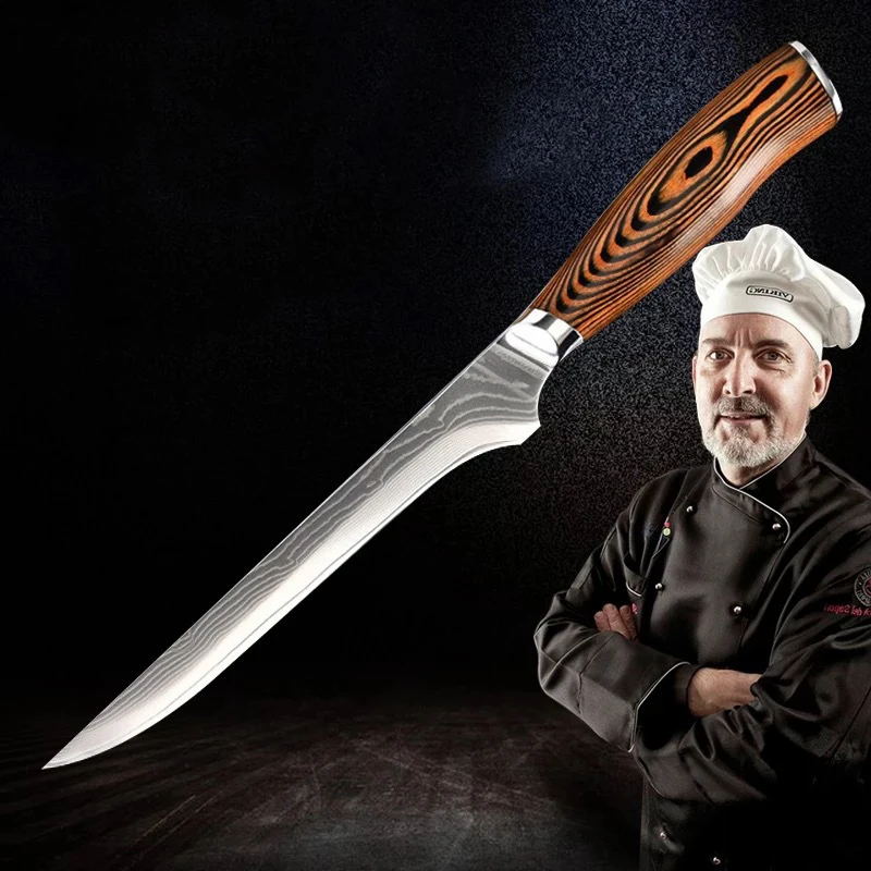 " нож с ручкой pakkawood для рыбных костей, лазерный нож с узором damasucus, нож для мясника, ножи для мяса sashimi
