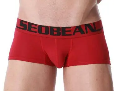 Красный SEOBEAN мужские новые модные однотонные боксеры нижнее белье с низкой посадкой Боксеры 3 цвета - Цвет: Красный