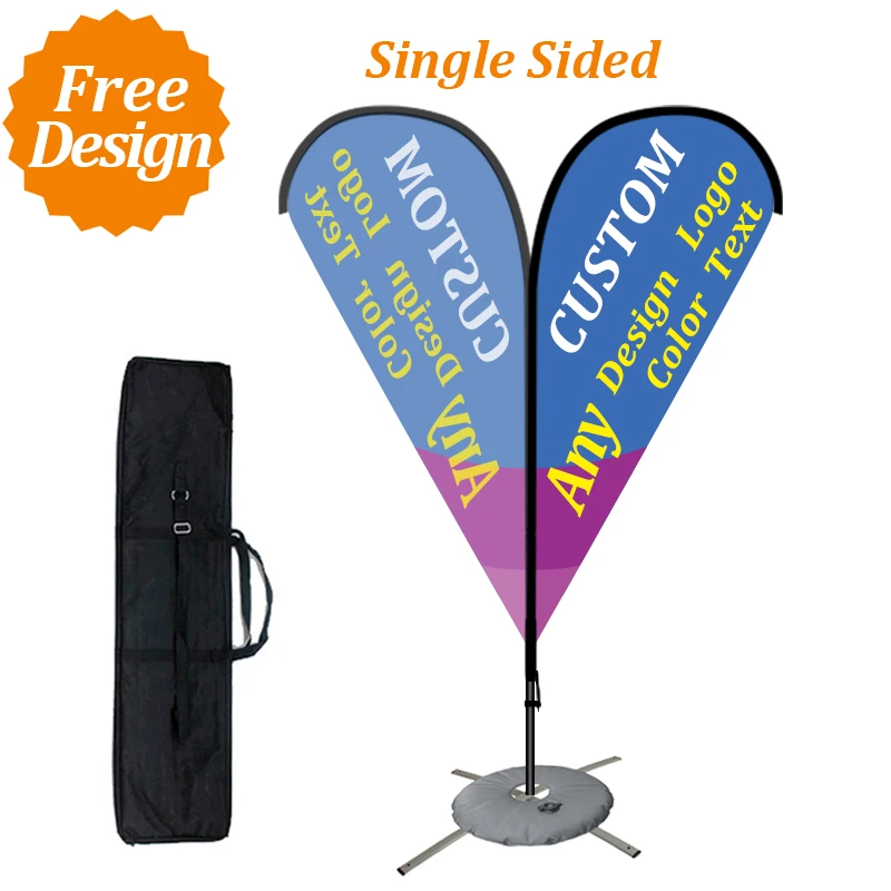 Custom Single Sided Teardrop Flags for Business/Christmas/Coffee/Hair Salon/Includes Pole Kit+Crossbase+Carrybag+Water Bag