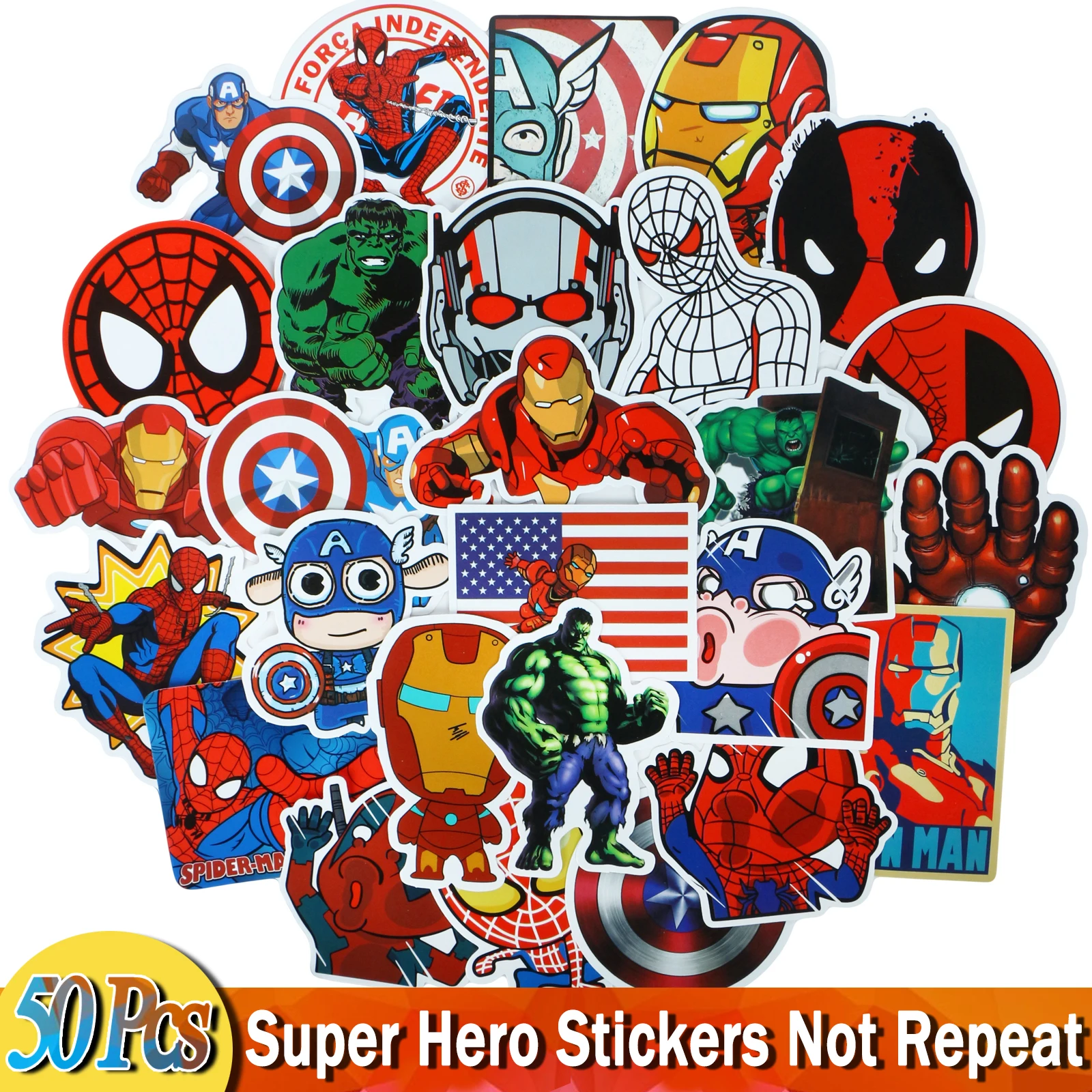 50 наклеек s фильм супер герой для Marvel наклейка "Мстители" мультфильм DIY наклейки JDM багаж ноутбук мотоцикл холодильник велосипед