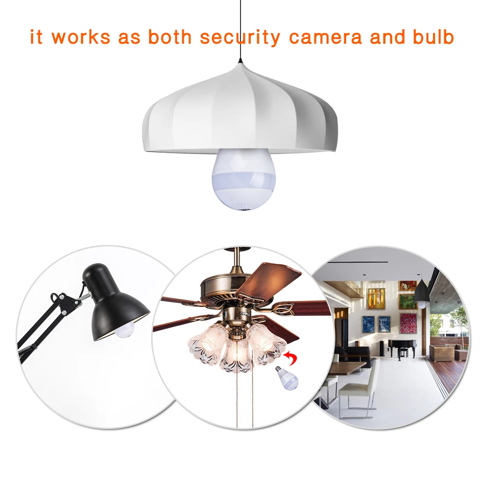 Hdgvision лампочки Беспроводной IP Камера панорамный Мини CCTV 3D VR 2.0mp домашней