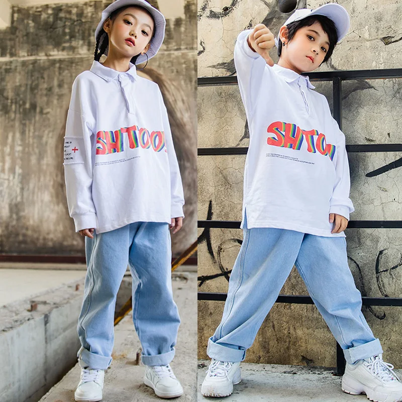 

new girl Hiphop street dance costume shirt pants set children sport wear clothing 100-170cm height