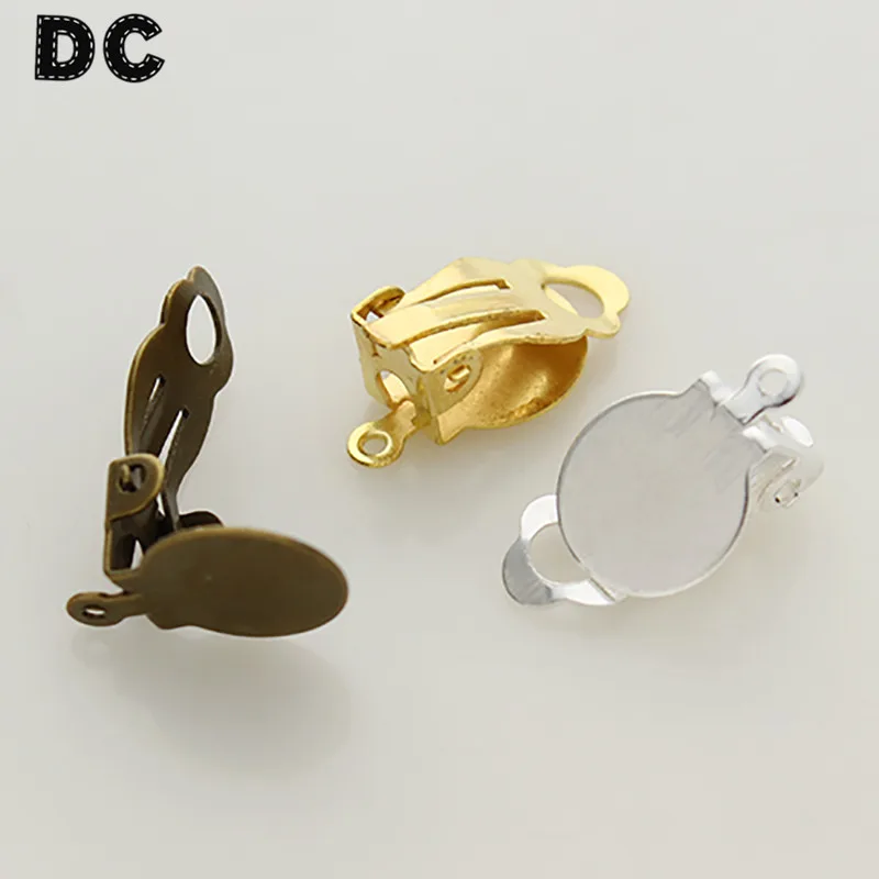 DC 30 шт./лот, клипсы для ушей, аксессуары, золото, Rhodiun, античный бронзовый цвет, без проколов, клипсы для ушей, застежки с отверстием для изготовления ювелирных изделий своими руками