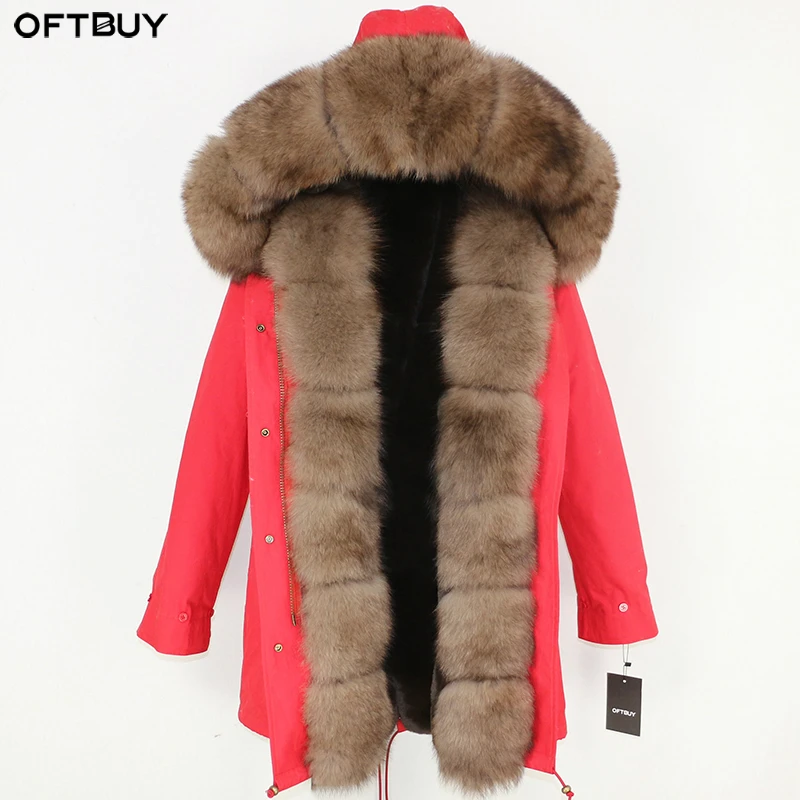 OFTBUY пальто с натуральным мехом зимняя куртка женская длинная парка воротник из натурального Лисьего меха Толстая теплая брендовая Роскошная Съемная уличная одежда