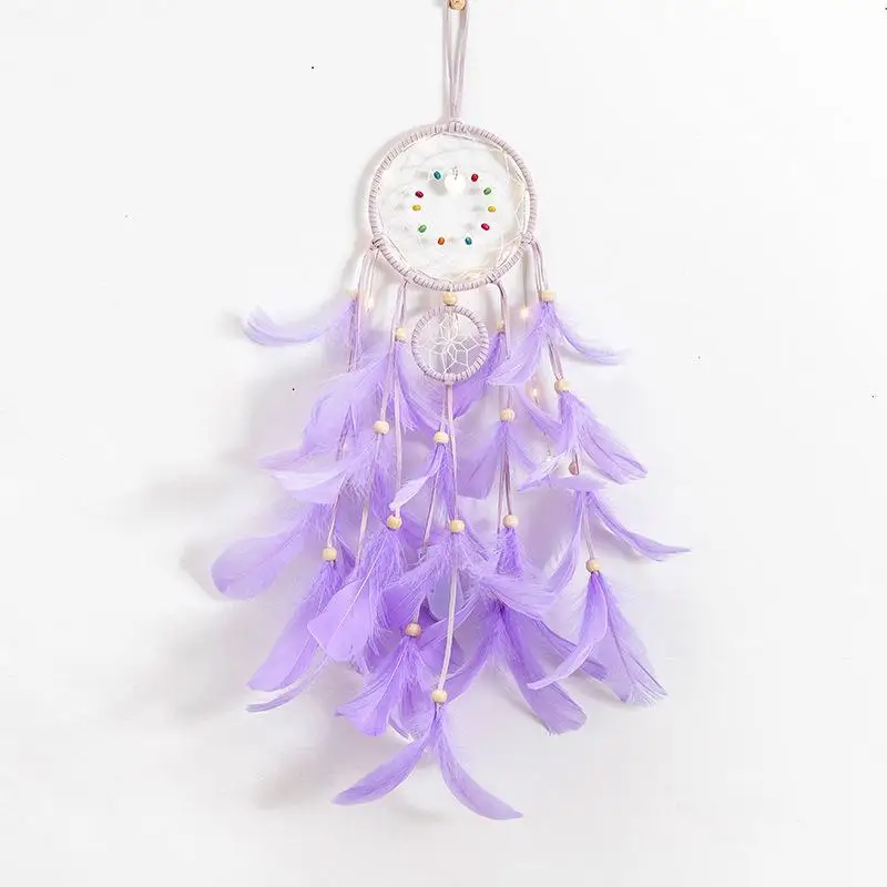 

Purple Dream Catcher Hanging Ornament Handmade Wind Chimes Feather Bead Hanging Decoration Ornament Gift Dreamcatcher Home Decor