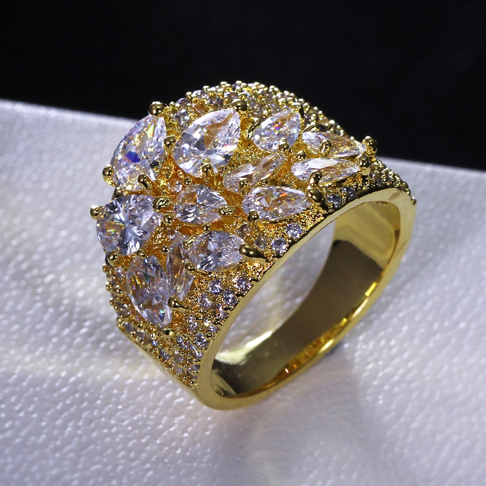 New Ring with Water Drop CZ stones jewelry Gold-color anel feminino dropshipping alibaba-express bijoux Fashion rings for women | Украшения