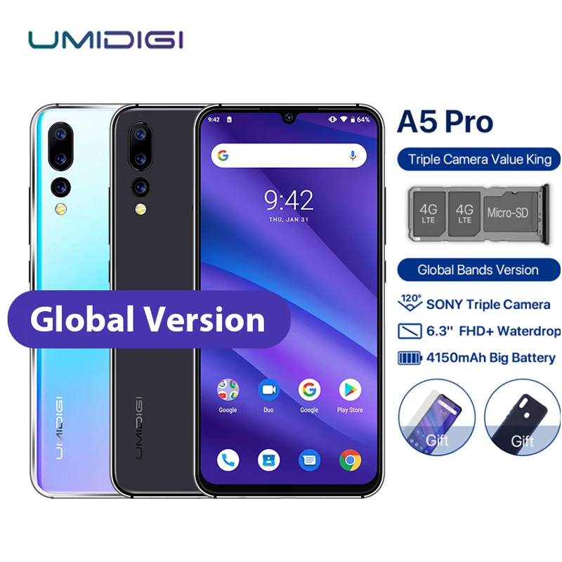 UMIDIGI A5 PRO Мобильный телефон Android 9 0 6 3 &quotFHD + Капля воды 4 ГБ 32 Восьмиядерный 16 МП