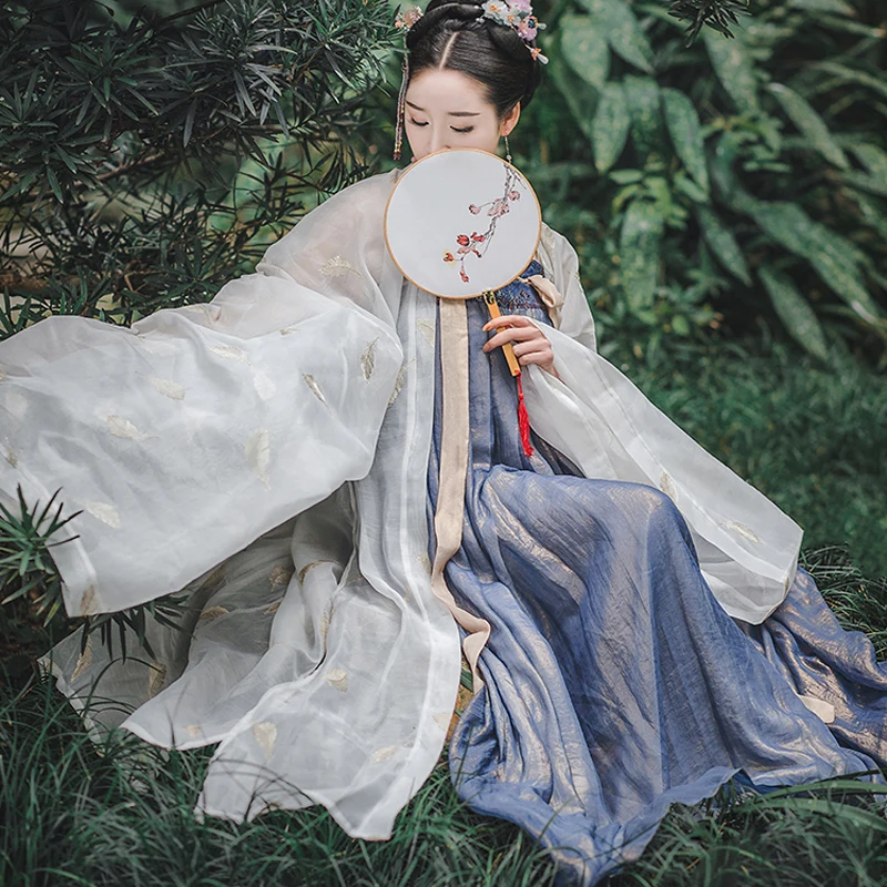 Hanfu женское сказочное платье 3 шт. костюм белое пальто традиционный старинный китайский женский костюм народный карнавальный наряд Hanfu bl197