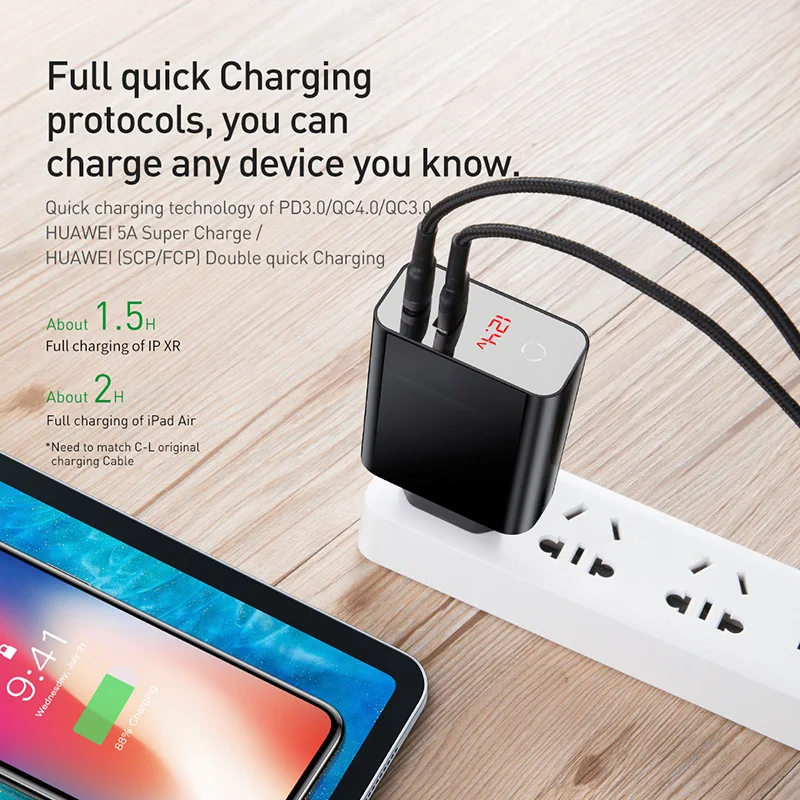 Baseus Высокое качество 45 Вт Usb C type зарядное устройство быстрое 3 0 ЕС адаптер