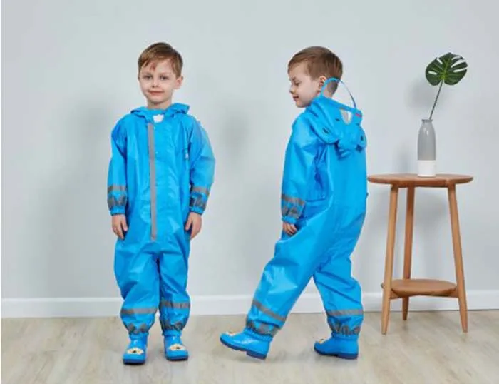 Blue Для детей 3-8 лет, Детский водонепроницаемый комбинезон с рисунком, дождевик для мальчиков и девочек, дождевик, детский пончо, дождевик с капюшоном с изображением оленя - Цвет: Blue