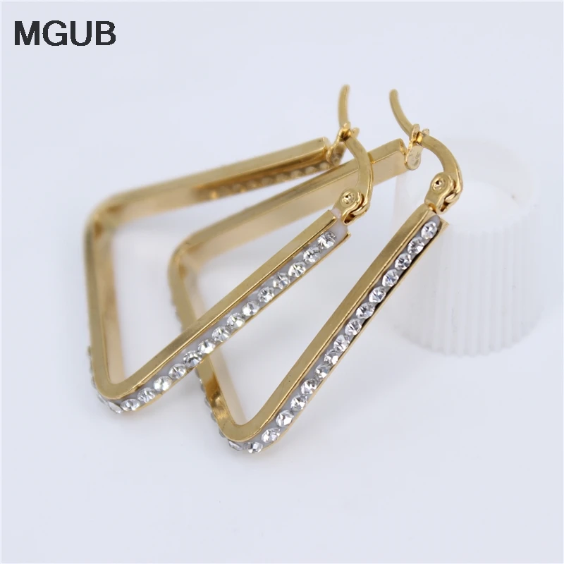 Три стиля высокое качество серьги-кольца из нержавеющей стали с кристаллами