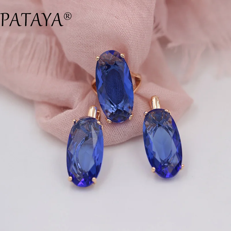PATAYA новая невеста 585 розовый Красный тонкий набор зеленых ювелирных украшений Овальный искусственный циркон висячие серьги кольца наборы Женский винтажный ювелирный набор