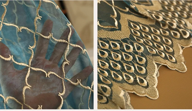 Blue tulle Высокое качество, Белый Тюль с вышивкой, кружевная ткань, занавески для окна для гостиной, спальни, Cortinados, прозрачные, Volie AG009& 3 - Цвет: Blue tulle