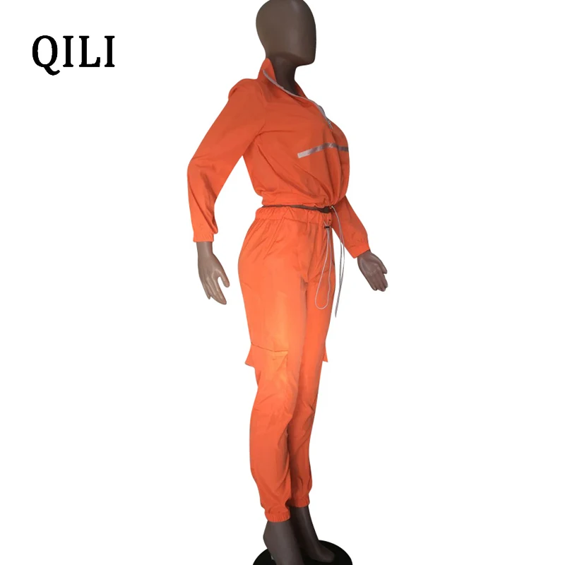Женский спортивный костюм QILI из 2 предметов повседневный со светоотражающими