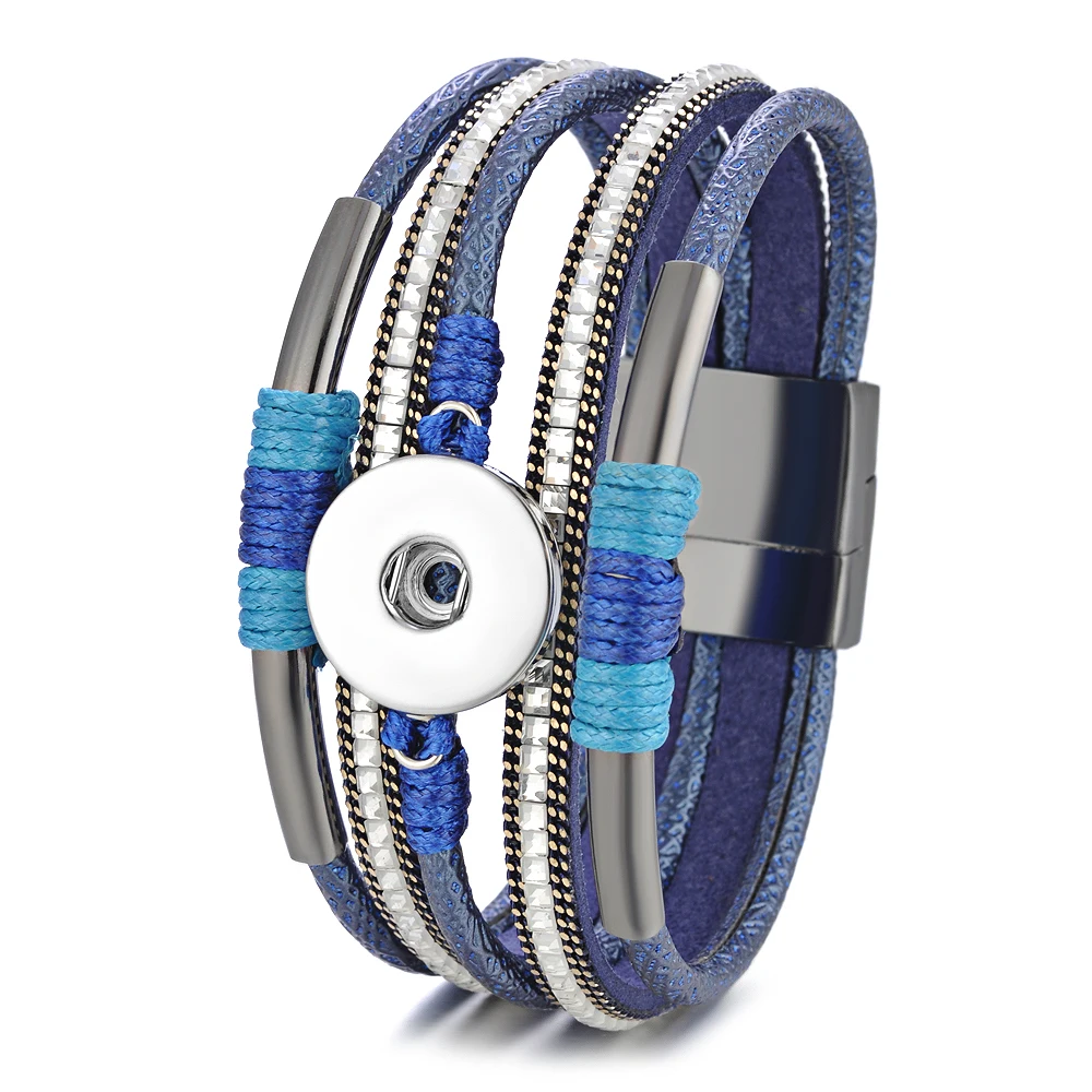 

10pcs/lot Vocheng Ginger Snap Leather Bracelet Magnetic Bangle for Women Bling with Crystal 18mm Button 2 Colors NN-605*10