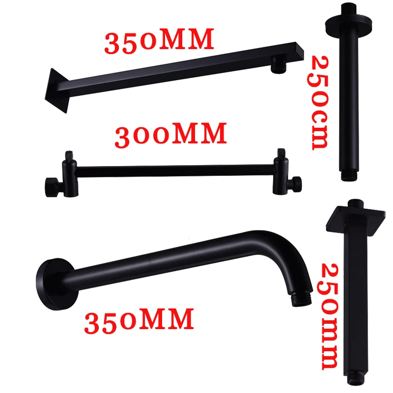 Black Round&Square Shower Arm Multi-Style Wall&Ceiling Mount Shower Holder Brass Folding Extension Telescopic Arm G1/2 Threaded