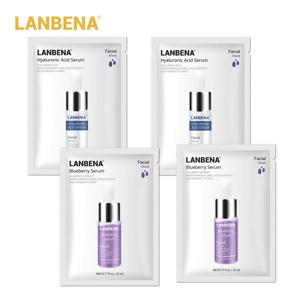 6 LANBENA маска для лица уход за лицом сыворотка с гиалуроновой кислотой, маска для лица+ 24 К золота, шесть пептидов+ витамин С+ черника, против морщин, маска для лица, уход за лицом, 4 шт - Цвет: 6