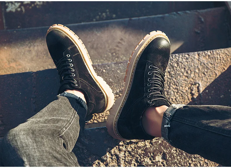 Genuine Leather Men Boots Autumn Winter Ankle Boots Fashion Footwear Lace Up Shoes Men High Quality Vintage Men Shoes