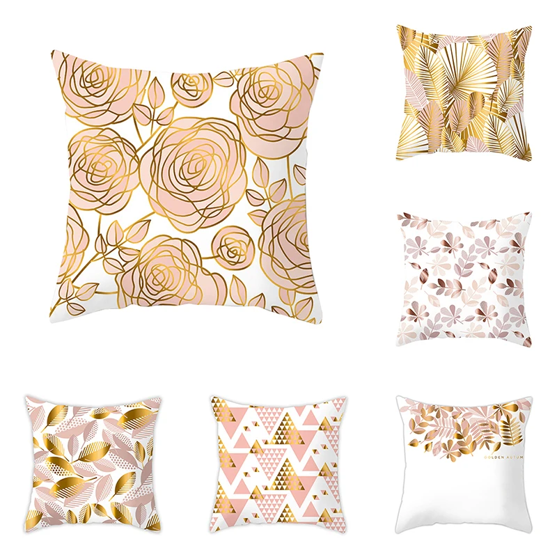 Рождественские чехлы на декоративные подушки с золотыми листьями Чехлы для