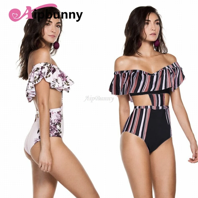 Aipbunny с открытыми плечами принтом высокая талия сдельный купальник 2018 монокини