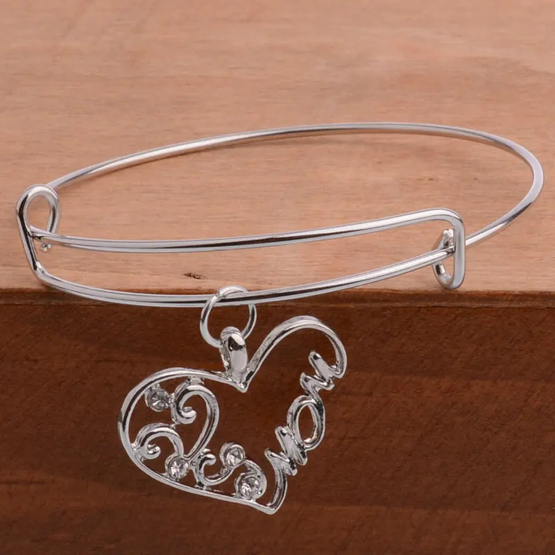 Heart Crystal Mom 2 Мода Семья мама папа милые Кристальные Амулеты Браслет для женщин мужчин браслет ювелирные изделия посеребренные мать отец подарки - Окраска металла: Heart Crystal Mom 2