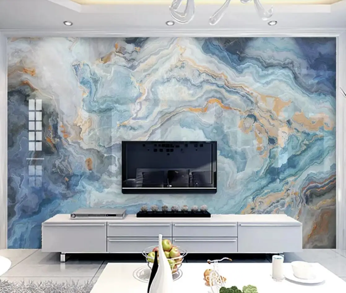 

Abstract Blue Marble Wall Mural Creative Photo Wallpaper Bedroom Wall Art Decor Brick Wall Paper Rolls Custom 3d Wallpapers