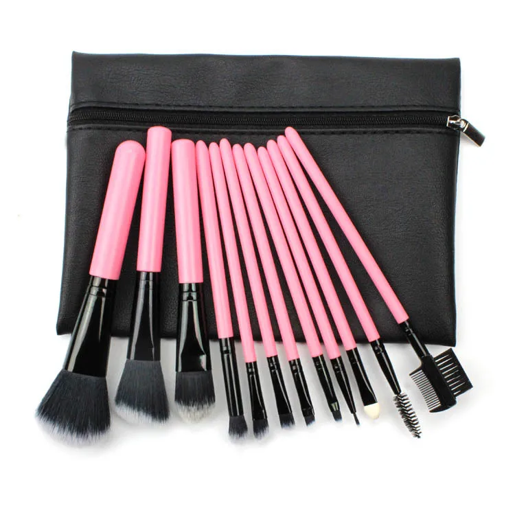 

Black zipper makeup bag 12PCS makeup brush brush practical makeup kit