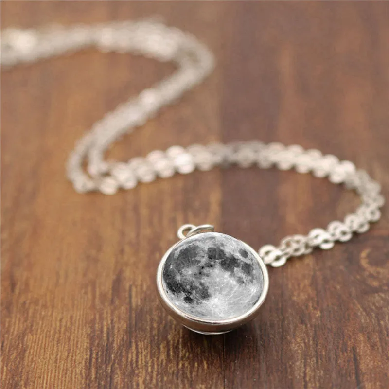 Fashion Women Men Double-sided Grey Full Moon crescent Glass Ball Pendant Necklace Jewelry | Украшения и аксессуары