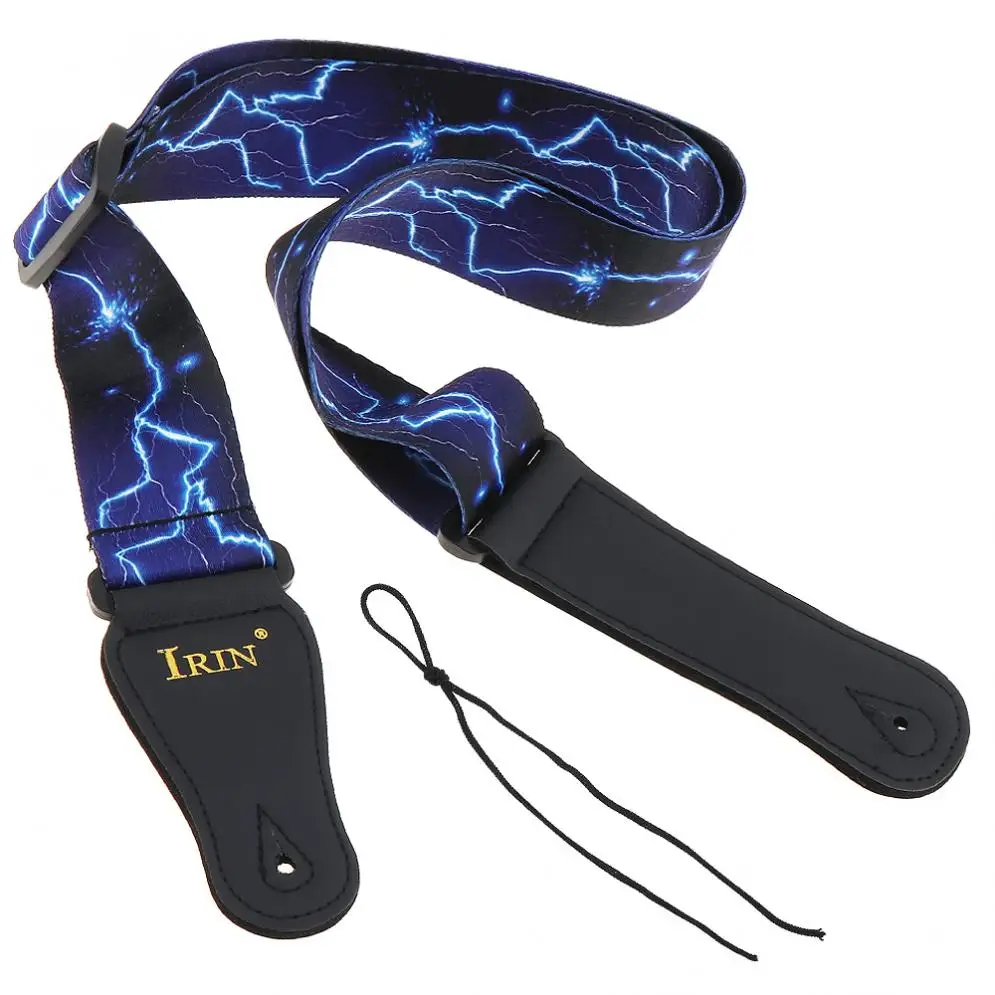 

Adjustable Printing Guitar Strap with Blue Lightning Pattern for Acoustic Electric Bass Guitar Folk