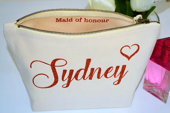 

custom Copper wedding bride Bridesmaid Gift Make Up comestic vanity Bags kits maid of honour mankeup pouches birthday gifts