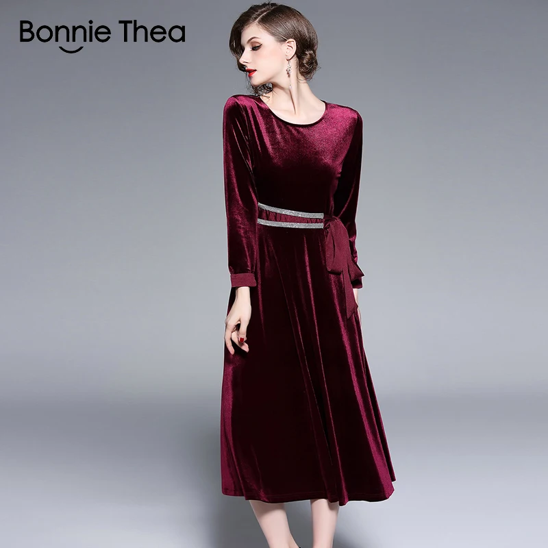 Bonnie Thea женское красное бархатное вечернее платье для вечеринки осеннее