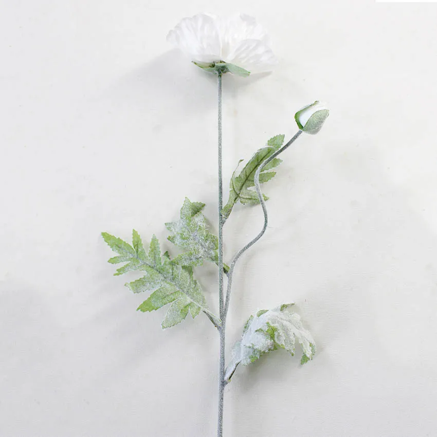 5 шт. искусственный большой цветок мака с листьями Fleurs Artificielles для осени, вечерние украшения для дома, венок, искусственные цветы из шелка - Цвет: white