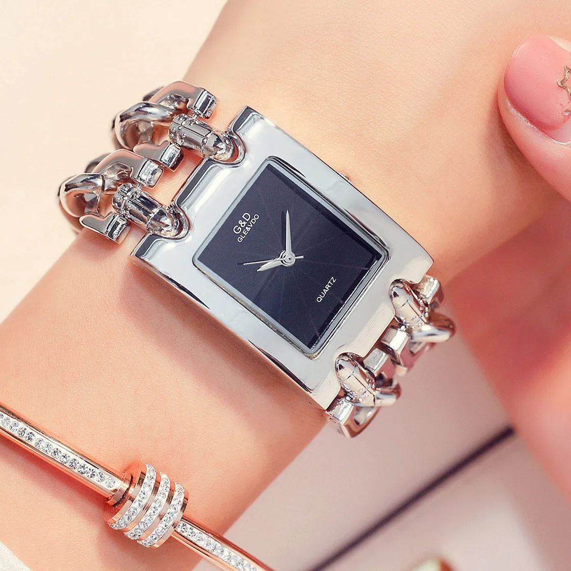 

G&D Women Wrist Watches Silver Quartz Watches Relogio Feminino Reloj Mujer Ladies Watches Top Brand Luxury Clock Gift for Women