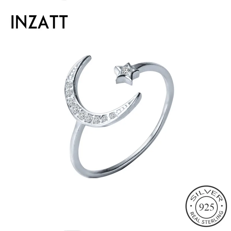 

INZATT Real 925 Sterling Silver Romantic Zircon Star Moon Opening Ring For Fashion Women Minimalist Fine Jewelry Cute Gift