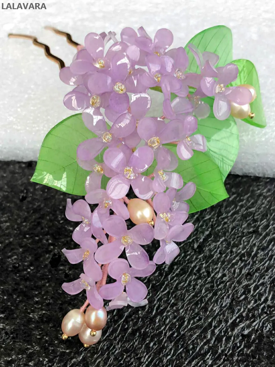 LALAVARA пользовательские китайские традиционные kanzashi смолы глицинии волос палочки Хан фу Фея Волосы Аксессуары для высокой прически