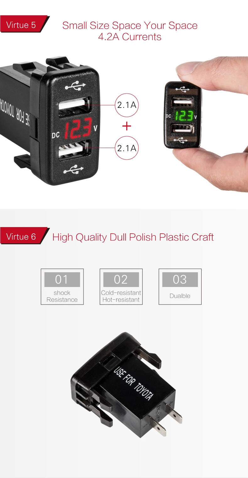 DC 5 V-24 V Dual USB Автомобильное зарядное устройство Порты и разъёмы автомобиля Зарядное устройство для Toyota 2 зарядных порта USB для автомобиля разъем Мощность адаптер с светодиодный цифровой вольтметр Дисплей
