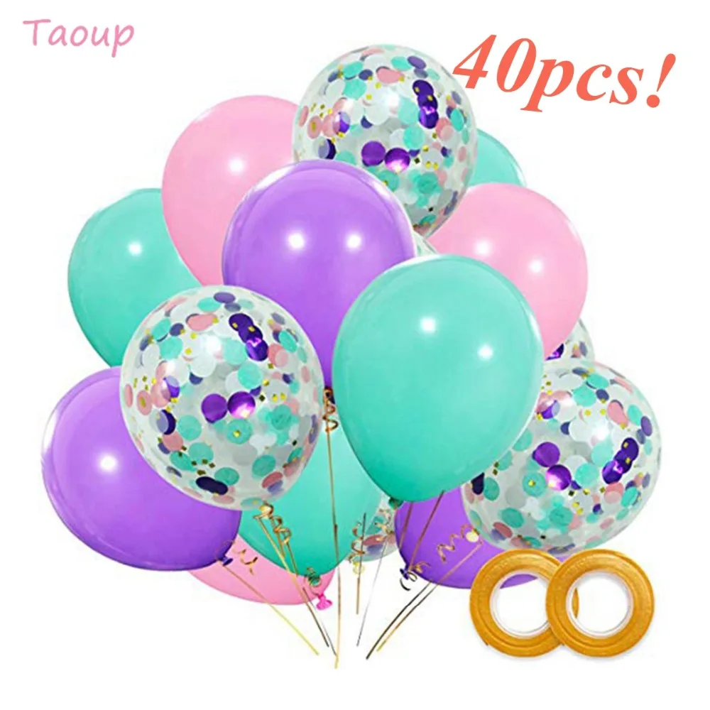 Taoup, 40 шт., с днем рождения, маленькая Русалочка, воздушные шары, фигурки, круглые шары, аксессуары, латексные шары, конфетти, Русалка, вечерние, Декор
