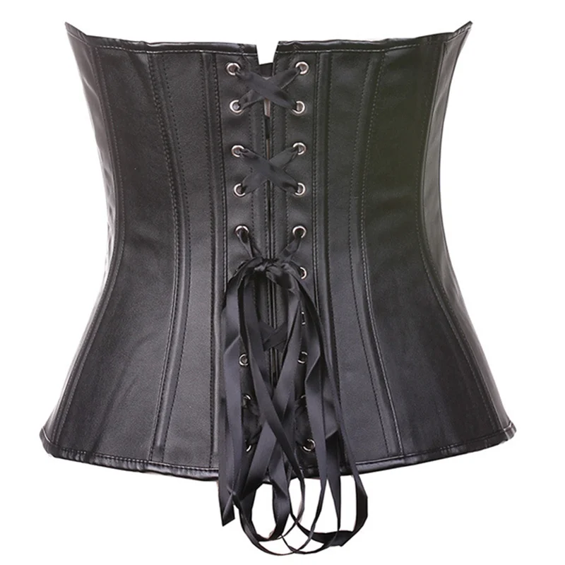 Женский корсет из искусственной кожи черно-красный в готическом стиле стимпанк