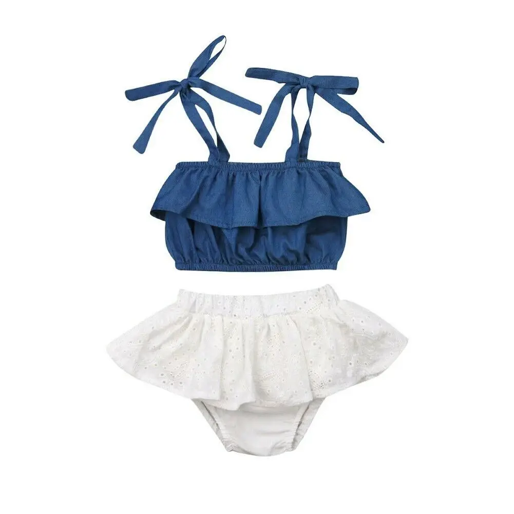 Милая Одежда для новорожденных девочек джинсовый топ без рукавов футболка