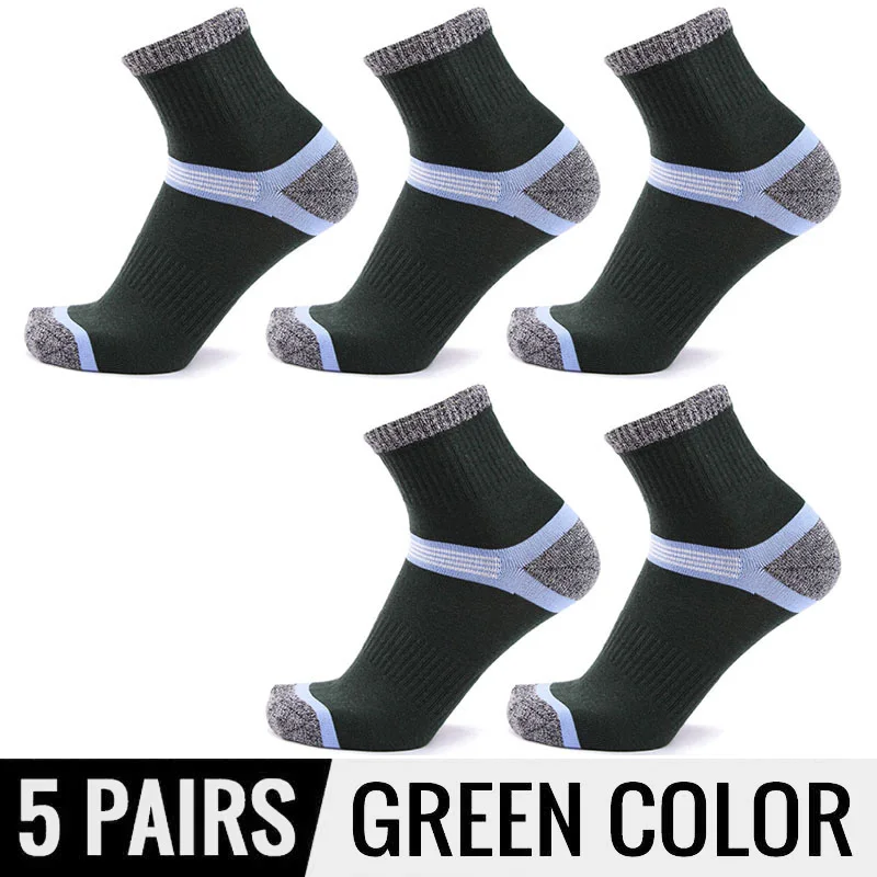 Green HSS 5 пар/лот, мужские носки из чесаного хлопка, новинка, Повседневные Дышащие носки для активного отдыха, высокое качество, мужские длинные носки в полоску, EU39-45 - Цвет: Green